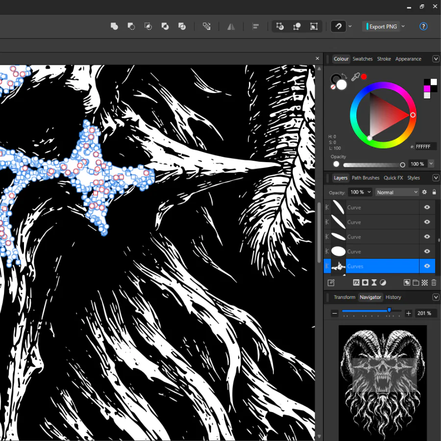Black Benediction artwork in progress with vector nodes visible